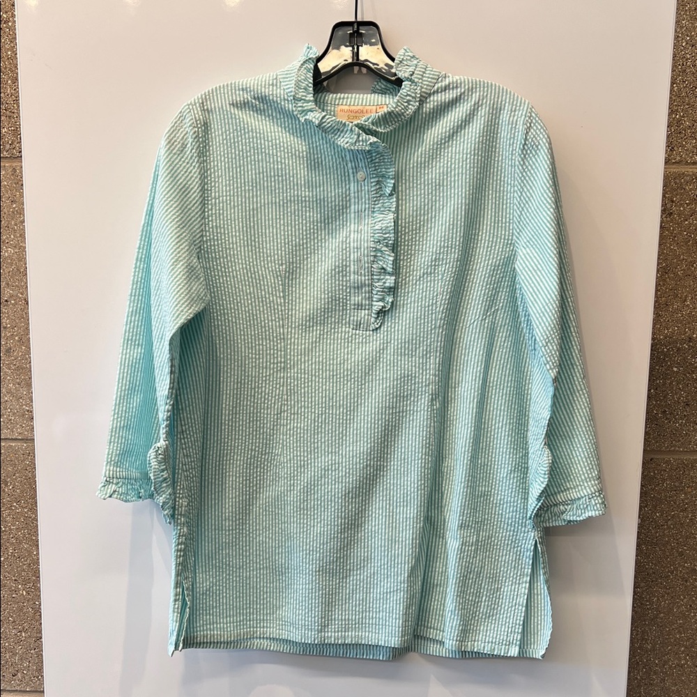 Rungolee Jacqueline Blouse in Green and White Stripe
